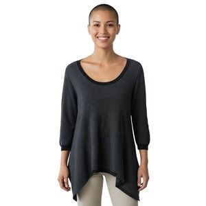 Max Studio Womens Gray Black Striped Tunic Sweater Hanky Hem Size M